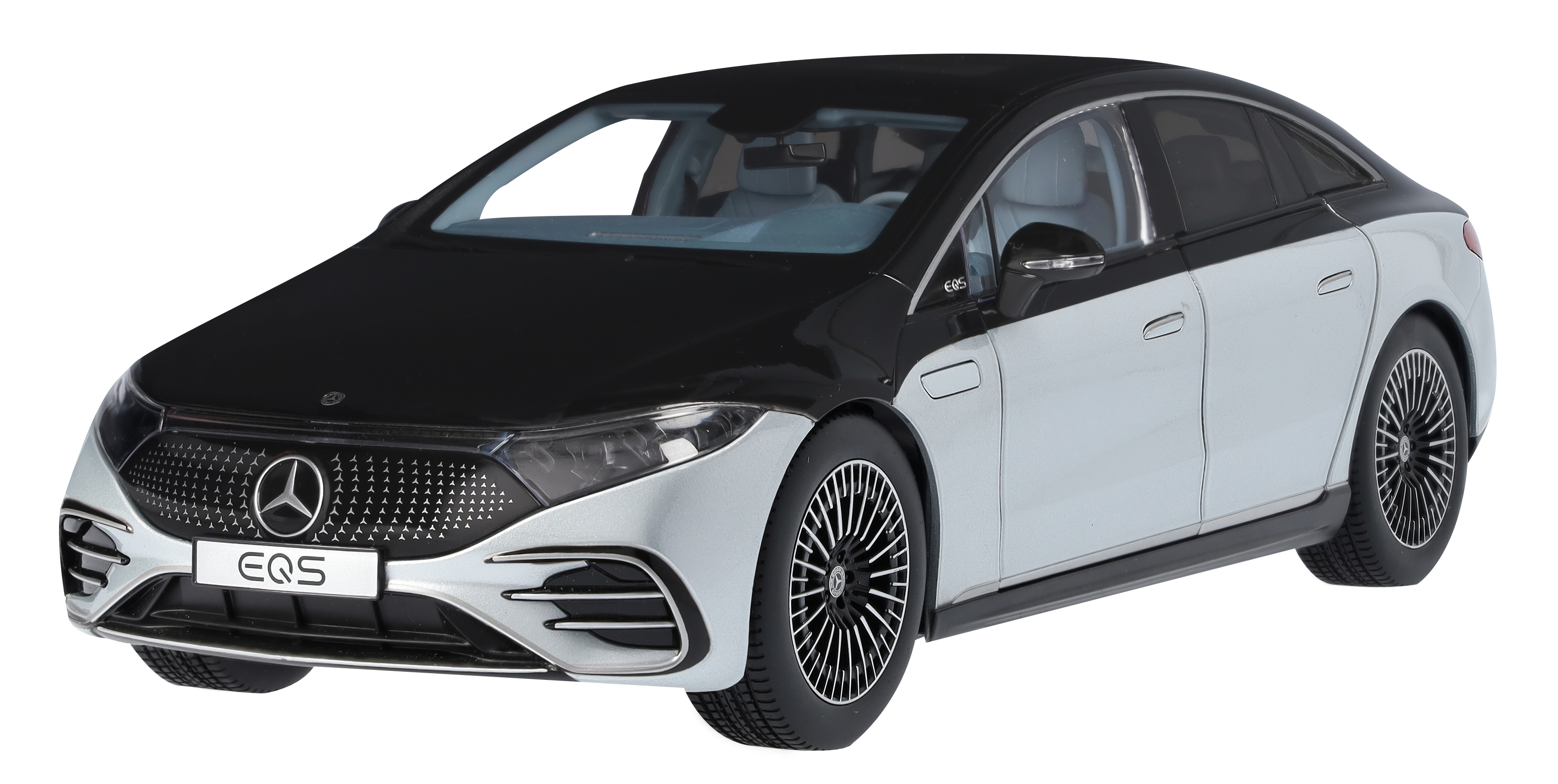EQS, Saloon, AMG Line, V297, With lighting - obsidian black / high-tech silver, NZG, 1:18